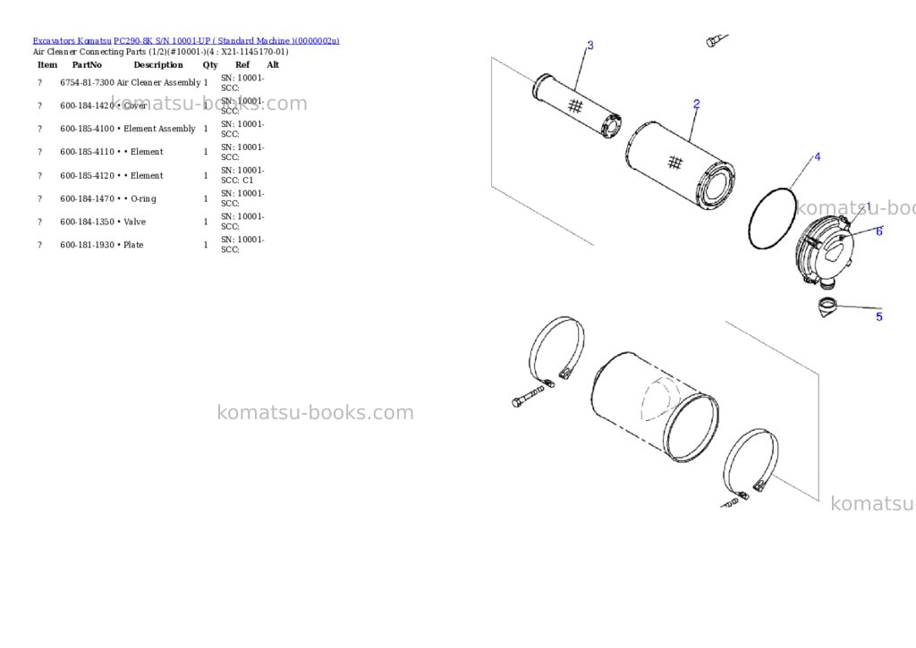 Komatsu pc290-8k s/n 10001-up standard machine Parts catalog cover
