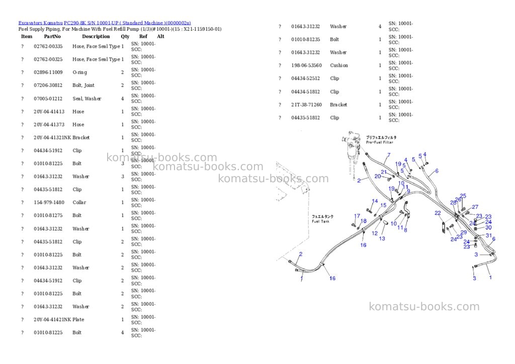 Komatsu pc290-8k s/n 10001-up standard machine Parts catalog cover Page 10