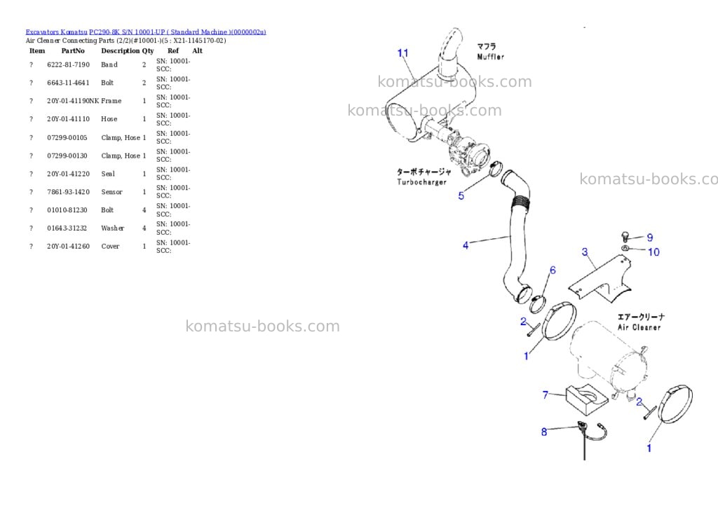 Komatsu pc290-8k s/n 10001-up standard machine Parts catalog cover Page 2