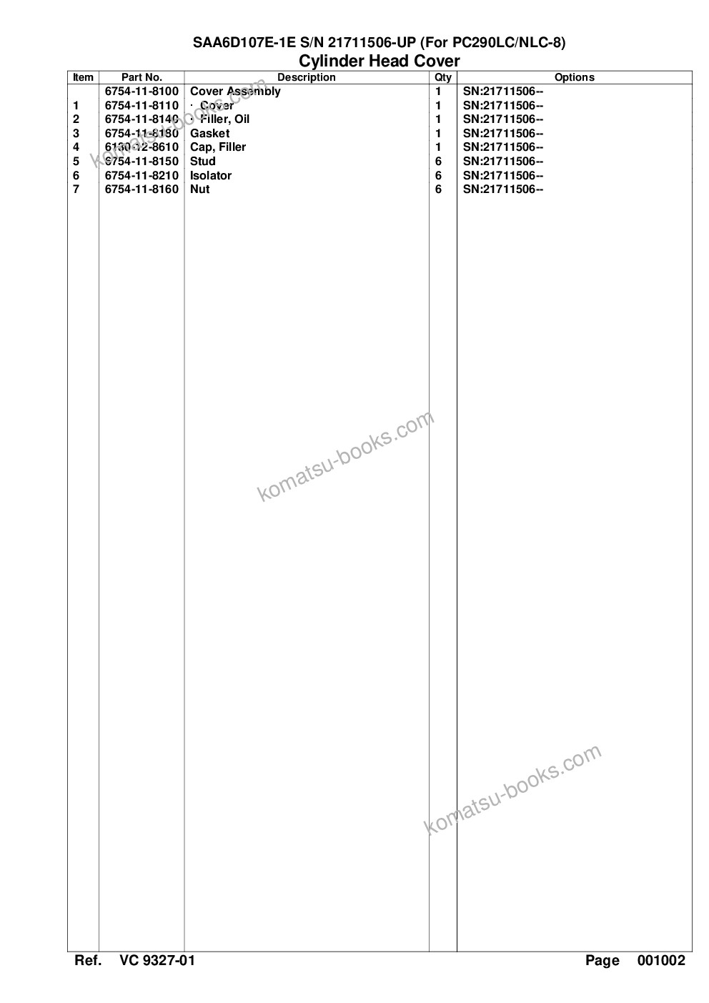 Komatsu SAA6D107E-1E S/N 21711506-UP (For PC290LC/NLC-8) Parts catalog cover Page 6