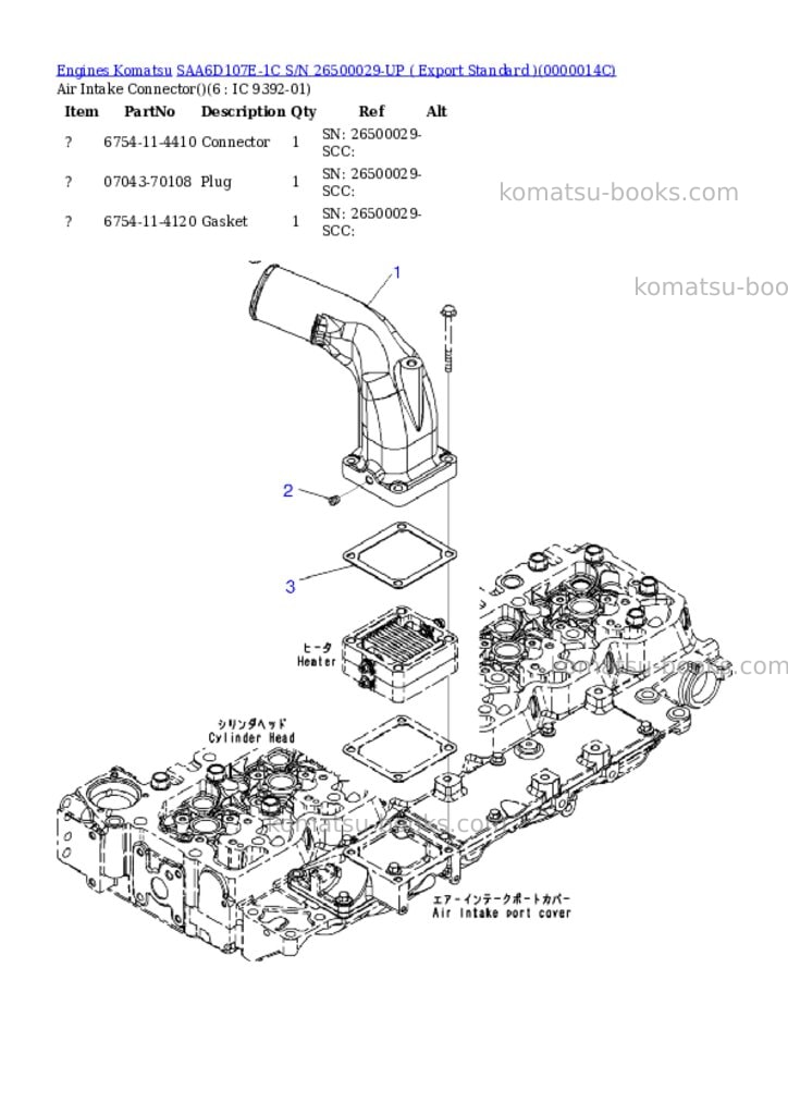 Komatsu saa6d107e-1c s/n 26500029-up export standard Parts catalog cover Page 3
