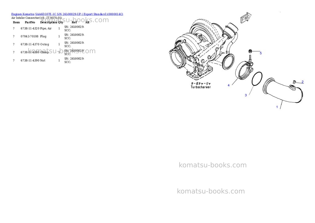 Komatsu saa6d107e-1c s/n 26500029-up export standard Parts catalog cover Page 5