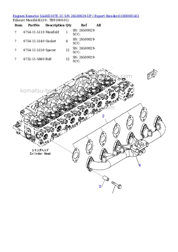 Komatsu saa6d107e-1c s/n 26500029-up export standard Parts catalog cover Page 7
