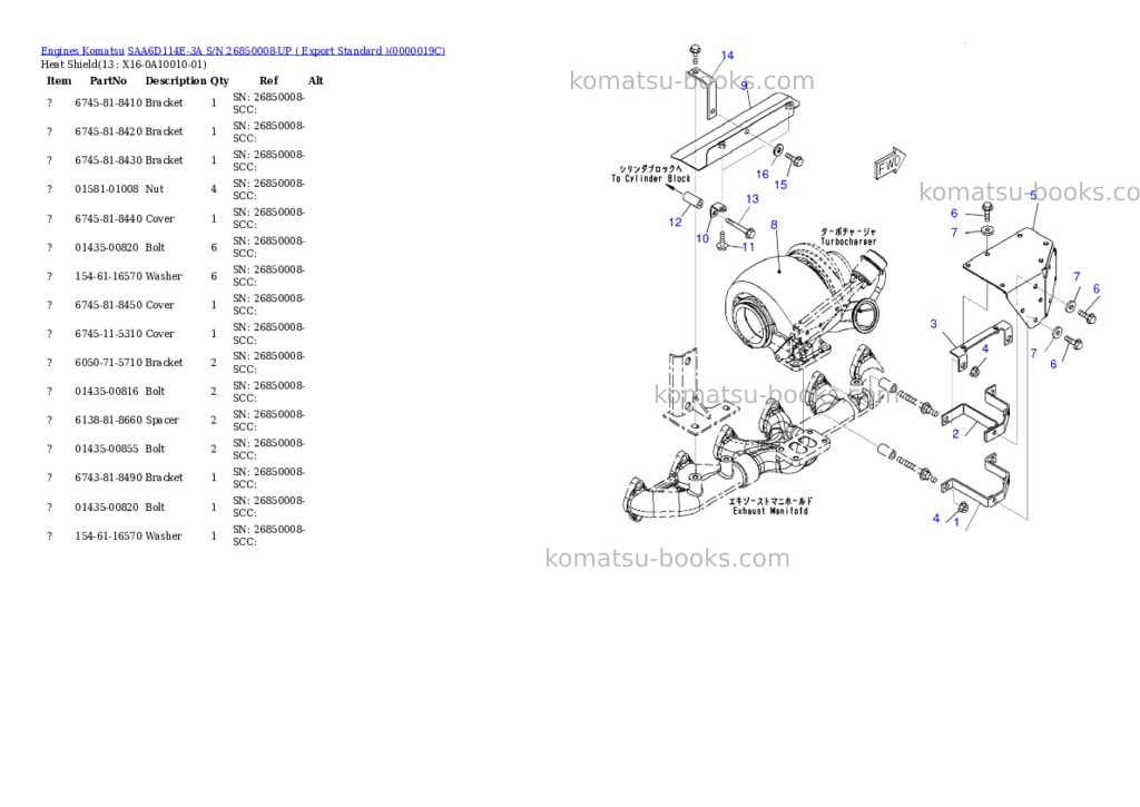 Komatsu saa6d114e-3a s/n 26850008-up export standard Parts catalog cover Page 10
