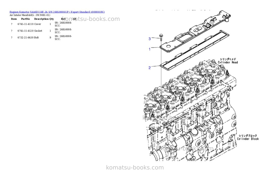 Komatsu saa6d114e-3a s/n 26850008-up export standard Parts catalog cover Page 2