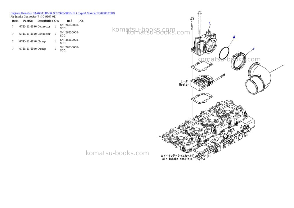 Komatsu saa6d114e-3a s/n 26850008-up export standard Parts catalog cover Page 4