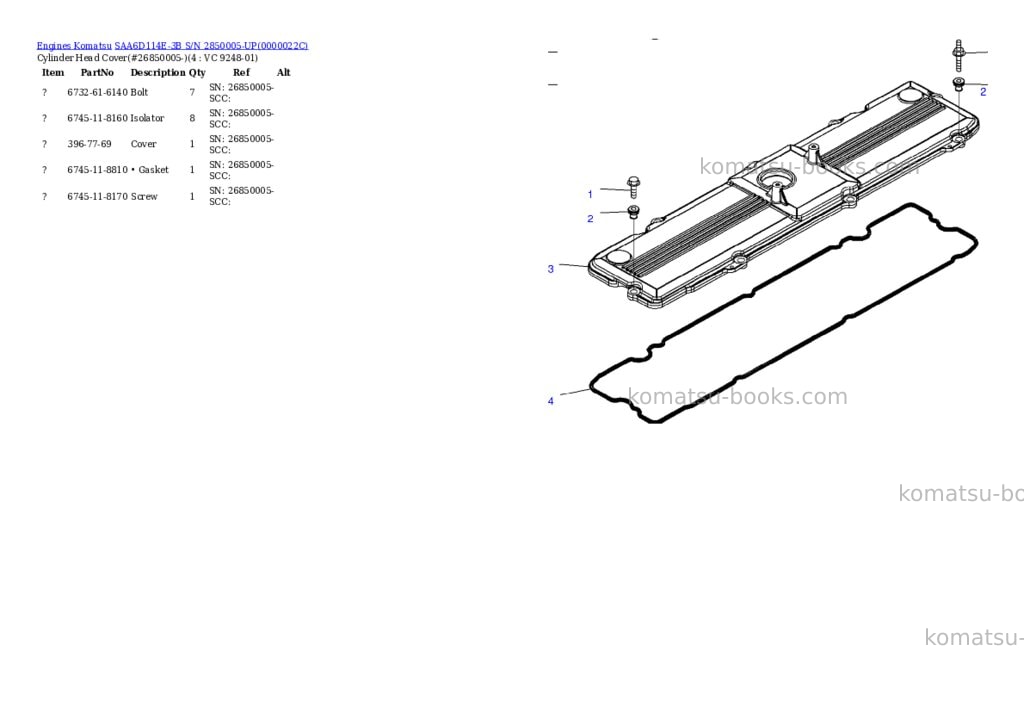 Komatsu saa6d114e-3b s/n 2850005-up Parts catalog cover Komatsu saa6d114e-3b s/n 2850005-up Parts catalog cover