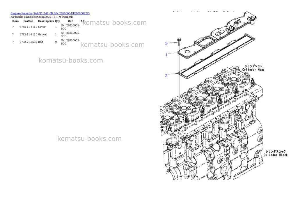 Komatsu saa6d114e-3b s/n 2850005-up Parts catalog cover Page 2 Komatsu saa6d114e-3b s/n 2850005-up Parts catalog cover Page 2