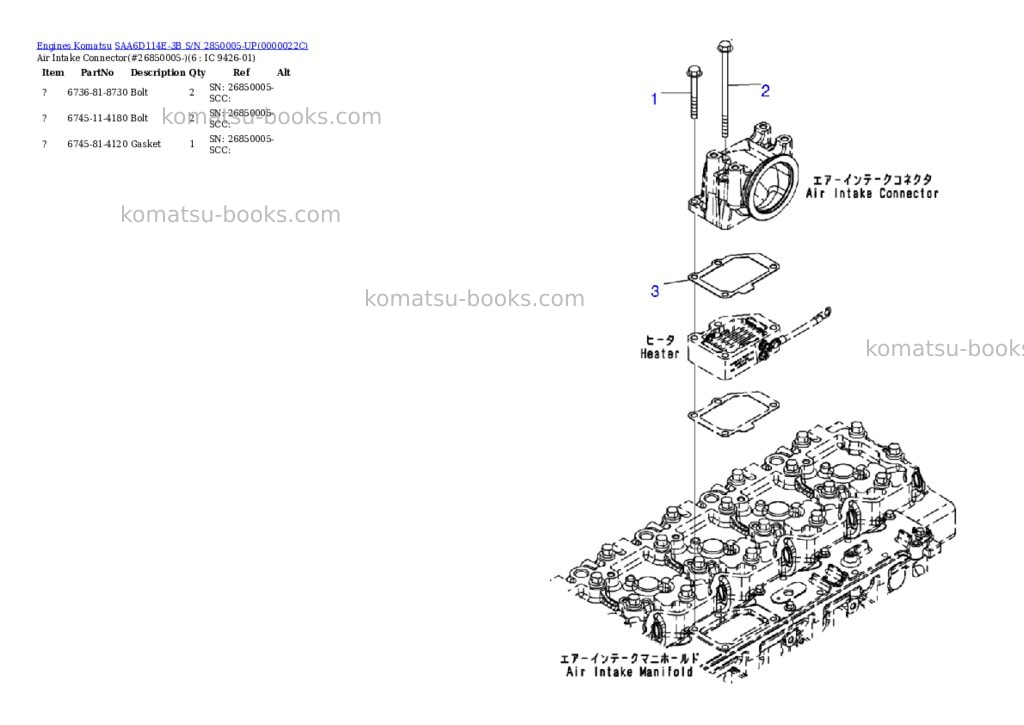 Komatsu saa6d114e-3b s/n 2850005-up Parts catalog cover Page 3 Komatsu saa6d114e-3b s/n 2850005-up Parts catalog cover Page 3