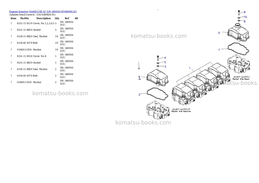 Komatsu saa6d125e-5c s/n 560016-up Parts catalog cover Komatsu saa6d125e-5c s/n 560016-up Parts catalog cover