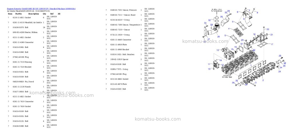 Komatsu saa6d140e-5b s/n 530019-up standard machine Parts catalog cover Komatsu saa6d140e-5b s/n 530019-up standard machine Parts catalog cover