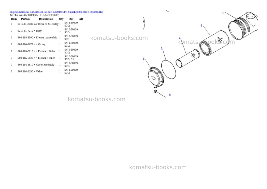 Komatsu saa6d140e-5b s/n 530019-up standard machine Parts catalog cover Page 2 Komatsu saa6d140e-5b s/n 530019-up standard machine Parts catalog cover Page 2