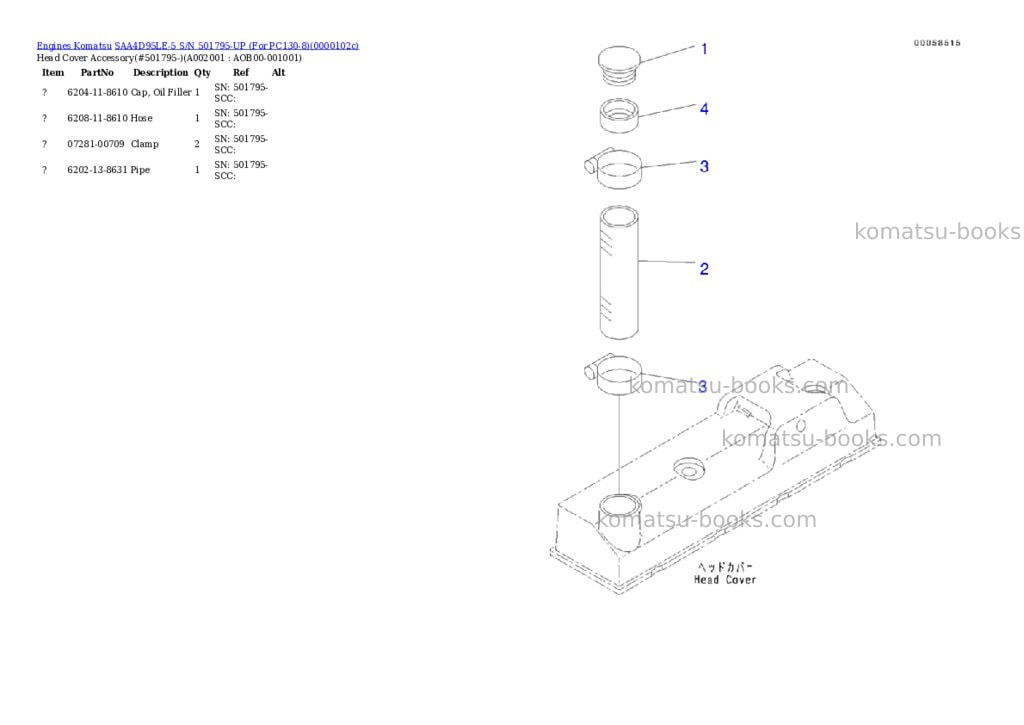 Komatsu saa4d95le-5 s/n 501795-up for pc130-8 Parts catalog cover Komatsu saa4d95le-5 s/n 501795-up for pc130-8 Parts catalog cover