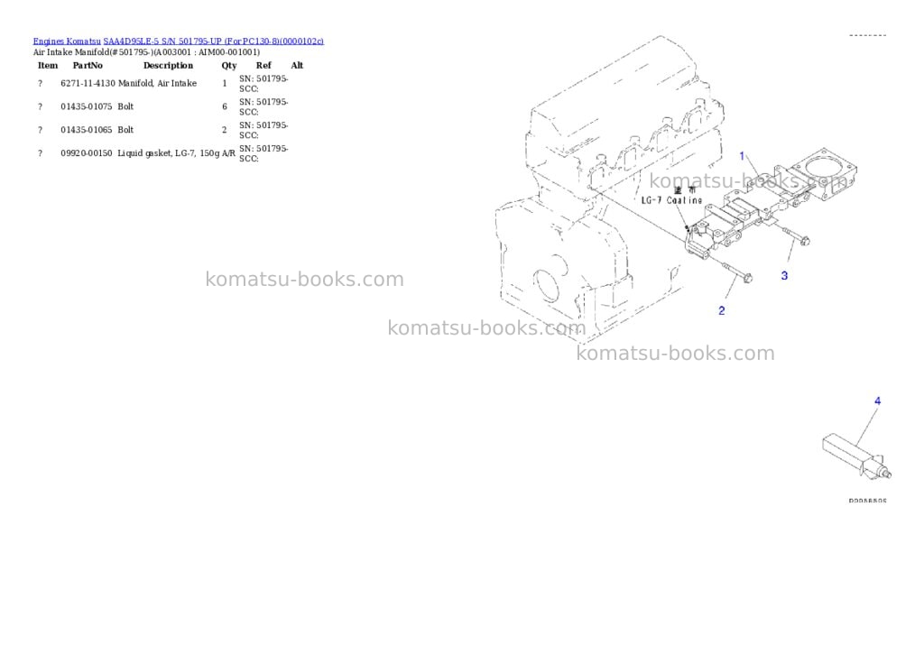 Komatsu saa4d95le-5 s/n 501795-up for pc130-8 Parts catalog cover Page 2 Komatsu saa4d95le-5 s/n 501795-up for pc130-8 Parts catalog cover Page 2