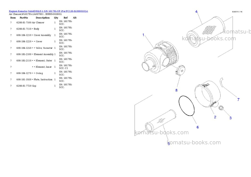Komatsu saa4d95le-5 s/n 501795-up for pc130-8 Parts catalog cover Page 6 Komatsu saa4d95le-5 s/n 501795-up for pc130-8 Parts catalog cover Page 6
