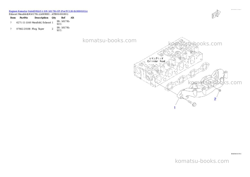 Komatsu saa4d95le-5 s/n 501795-up for pc130-8 Parts catalog cover Page 8 Komatsu saa4d95le-5 s/n 501795-up for pc130-8 Parts catalog cover Page 8