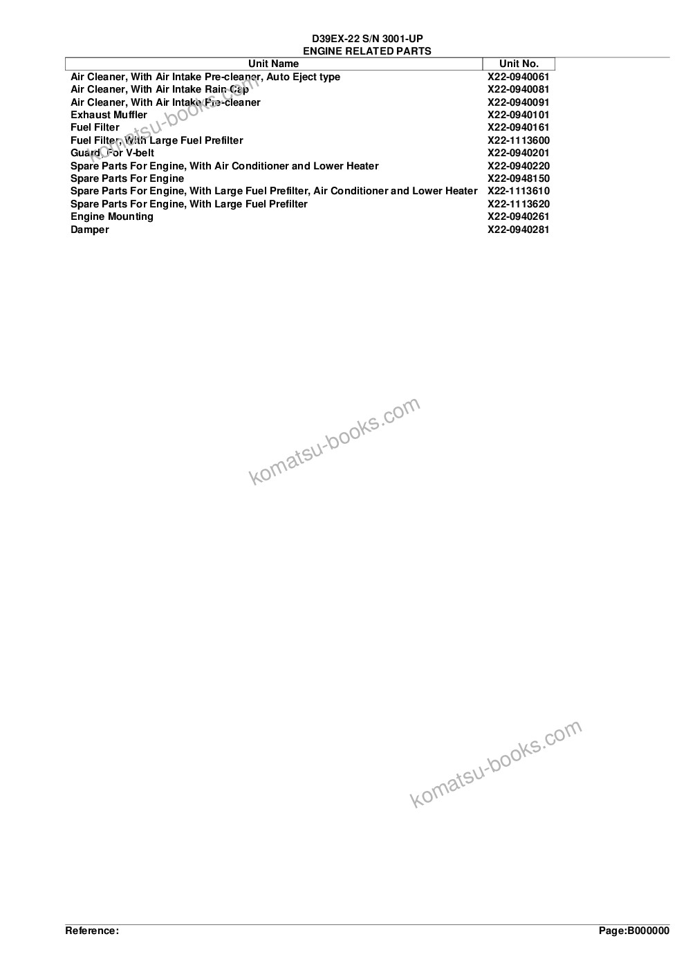 Komatsu d39ex-22 s/n 3001-up Parts catalog cover Page 2 Komatsu d39ex-22 s/n 3001-up Parts catalog cover Page 2
