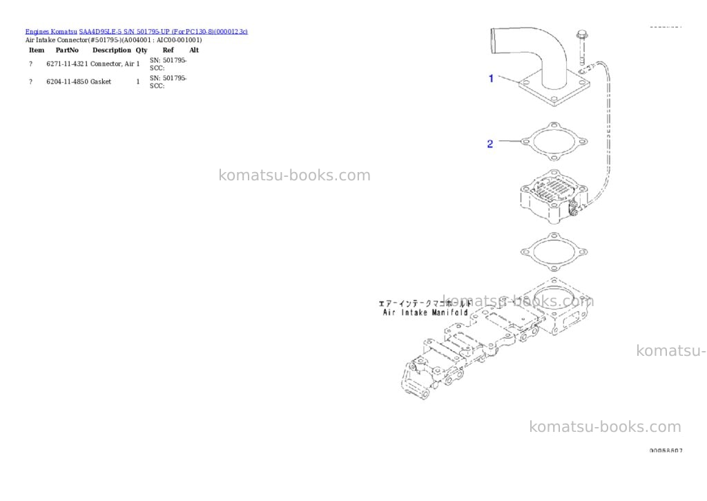 Komatsu SAA4D95LE-5 S/N 501795-UP (For PC130-8) Parts catalog cover Page 3 Komatsu SAA4D95LE-5 S/N 501795-UP (For PC130-8) Parts catalog cover Page 3