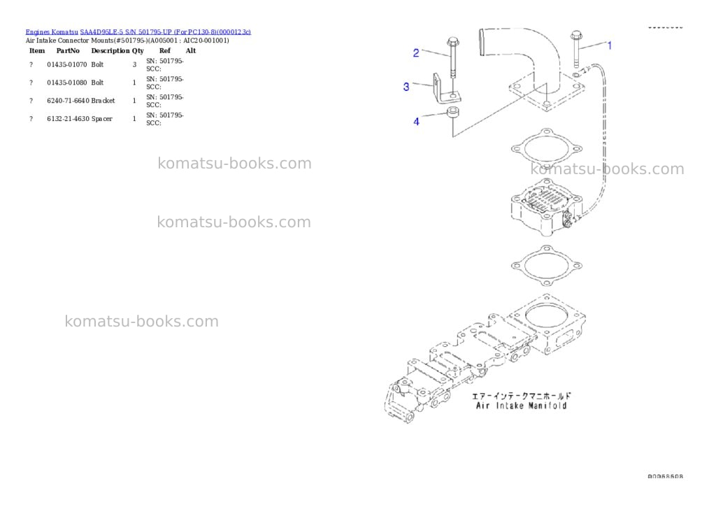 Komatsu SAA4D95LE-5 S/N 501795-UP (For PC130-8) Parts catalog cover Page 4 Komatsu SAA4D95LE-5 S/N 501795-UP (For PC130-8) Parts catalog cover Page 4