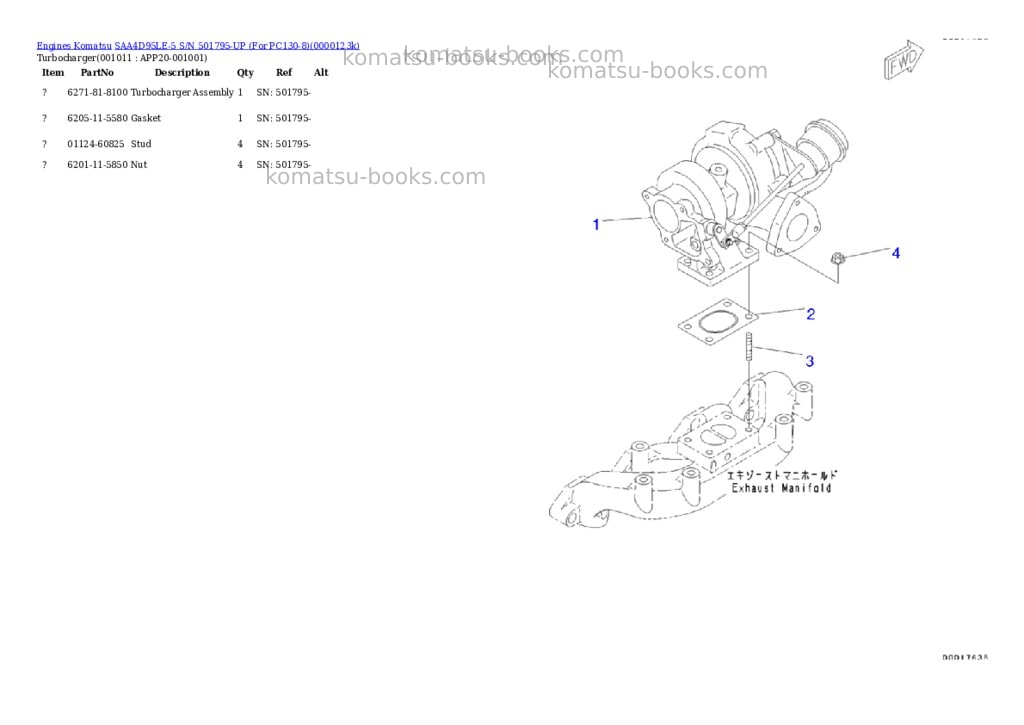 Komatsu SAA4D95LE-5 S/N 501795-UP (For PC130-8) Parts catalog cover Page 10 Komatsu SAA4D95LE-5 S/N 501795-UP (For PC130-8) Parts catalog cover Page 10