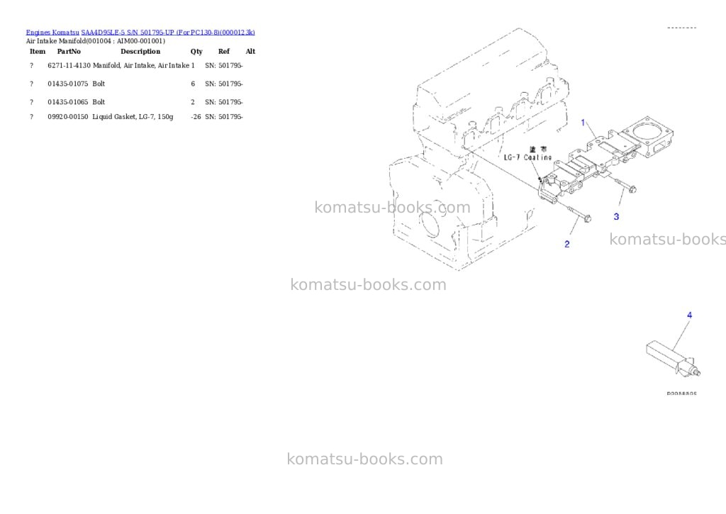 Komatsu SAA4D95LE-5 S/N 501795-UP (For PC130-8) Parts catalog cover Page 3 Komatsu SAA4D95LE-5 S/N 501795-UP (For PC130-8) Parts catalog cover Page 3
