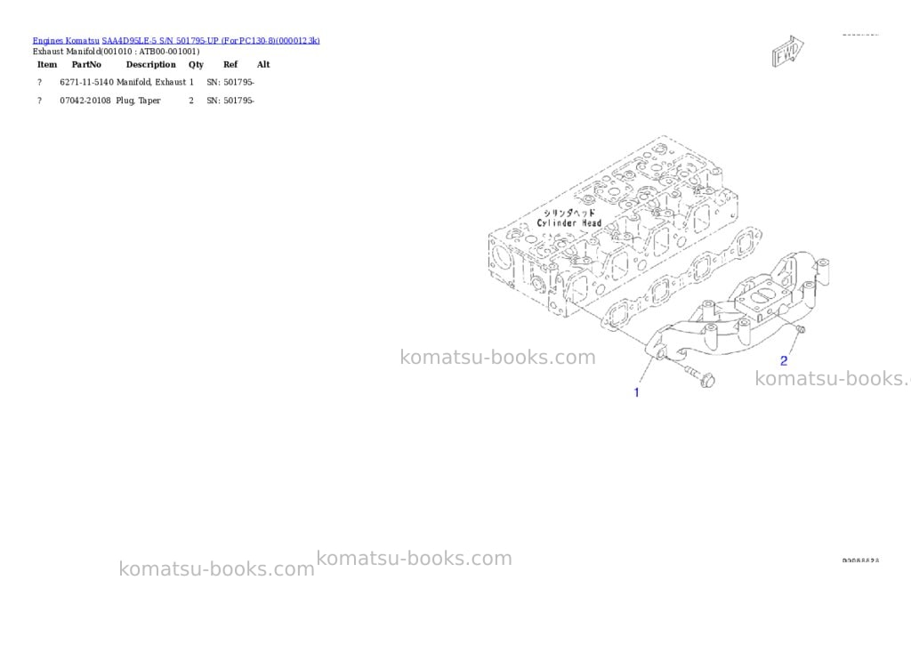 Komatsu SAA4D95LE-5 S/N 501795-UP (For PC130-8) Parts catalog cover Page 9 Komatsu SAA4D95LE-5 S/N 501795-UP (For PC130-8) Parts catalog cover Page 9
