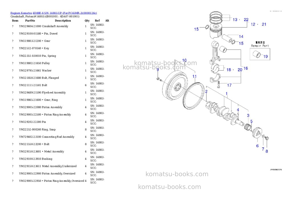 Komatsu 4d88e-6 s/n 14803-up for pc45mr-3 Parts catalog cover Page 2 Komatsu 4d88e-6 s/n 14803-up for pc45mr-3 Parts catalog cover Page 2