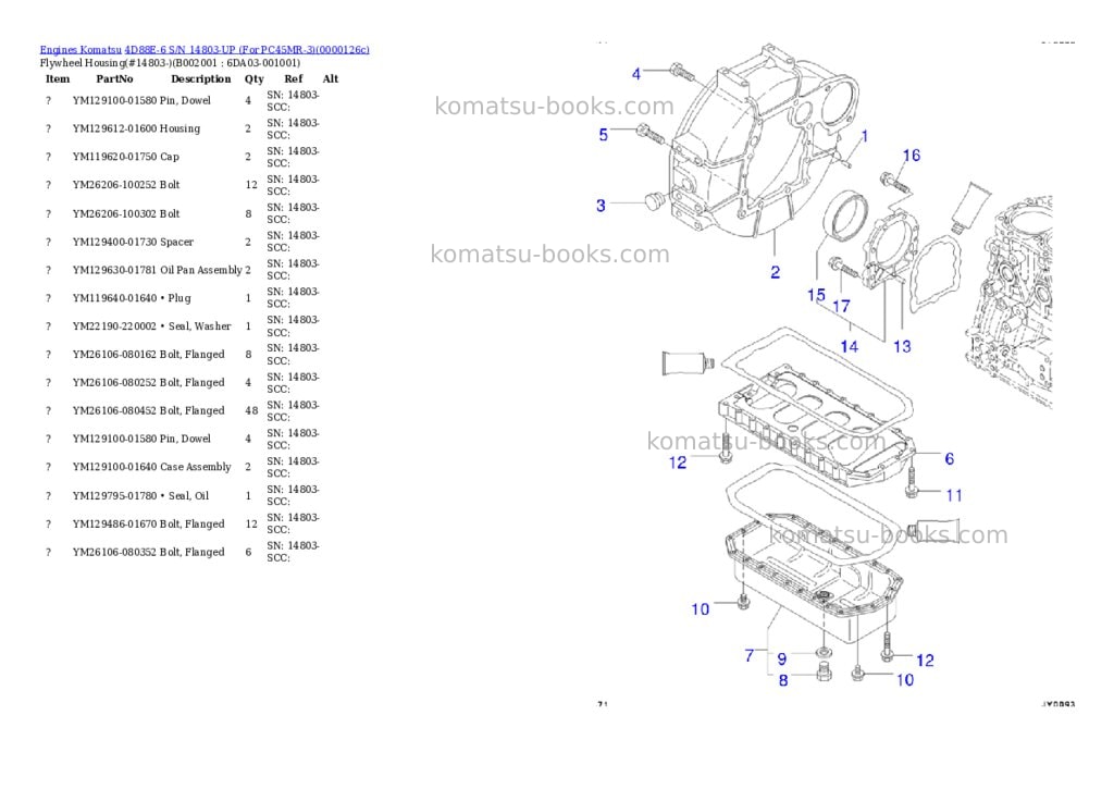 Komatsu 4d88e-6 s/n 14803-up for pc45mr-3 Parts catalog cover Page 3 Komatsu 4d88e-6 s/n 14803-up for pc45mr-3 Parts catalog cover Page 3