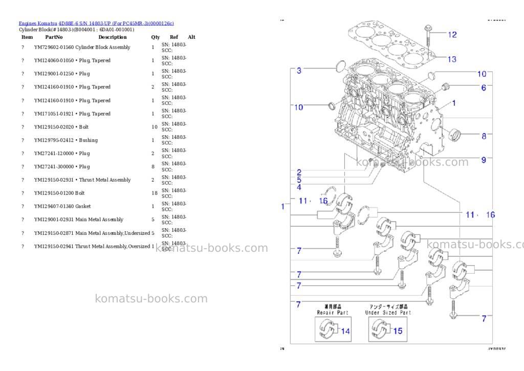 Komatsu 4d88e-6 s/n 14803-up for pc45mr-3 Parts catalog cover Page 5 Komatsu 4d88e-6 s/n 14803-up for pc45mr-3 Parts catalog cover Page 5