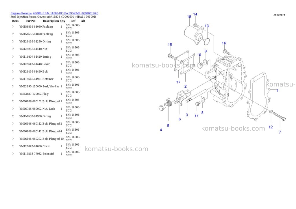 Komatsu 4d88e-6 s/n 14803-up for pc45mr-3 Parts catalog cover Page 9 Komatsu 4d88e-6 s/n 14803-up for pc45mr-3 Parts catalog cover Page 9