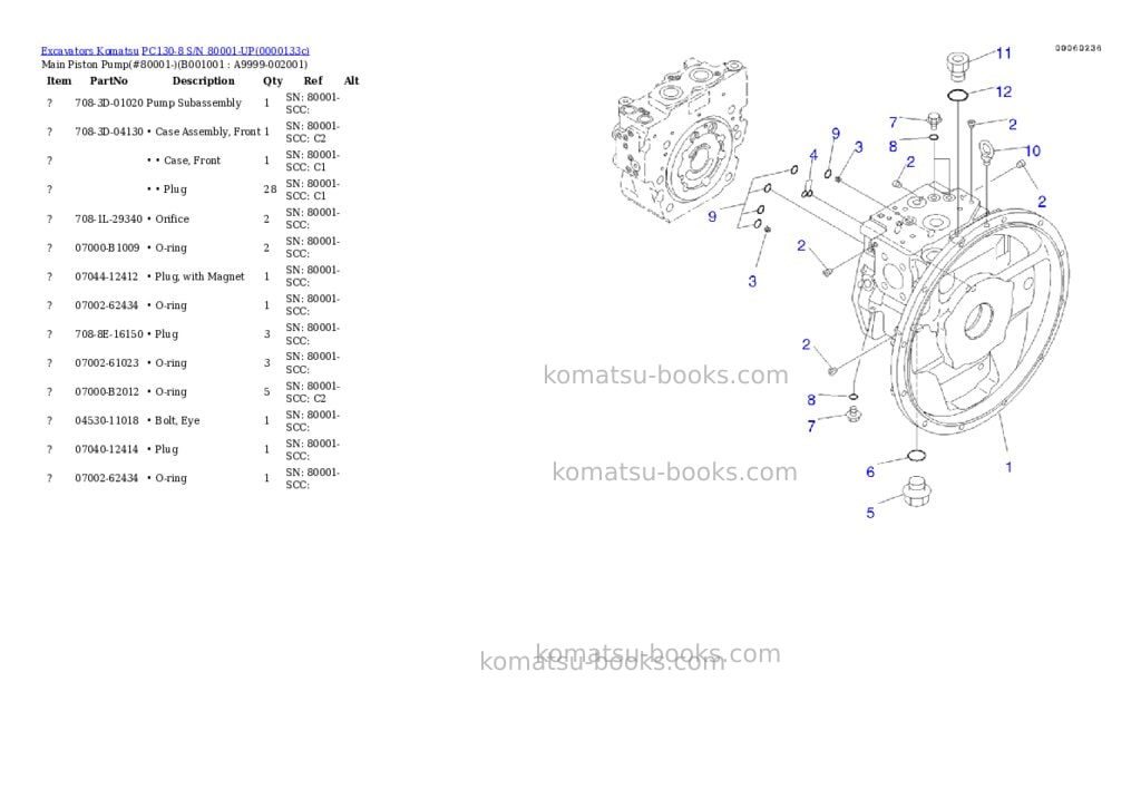 Komatsu pc130-8 s/n 80001-up Parts catalog cover
