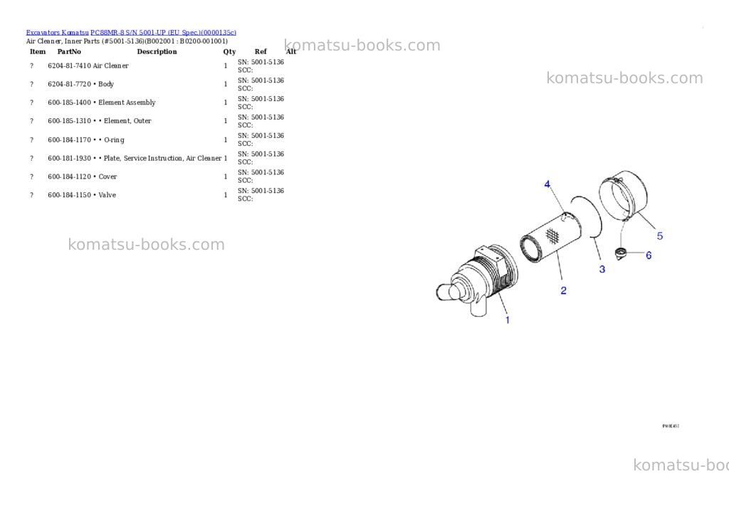 Komatsu pc88mr-8 s/n 5001-up Parts catalog cover Komatsu pc88mr-8 s/n 5001-up Parts catalog cover