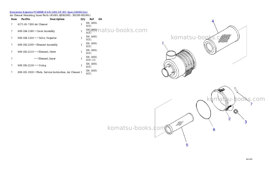Komatsu pc88mr-8 s/n 5001-up Parts catalog cover Page 3 Komatsu pc88mr-8 s/n 5001-up Parts catalog cover Page 3