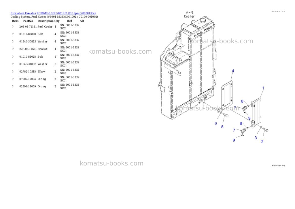 Komatsu pc88mr-8 s/n 5001-up Parts catalog cover Page 7 Komatsu pc88mr-8 s/n 5001-up Parts catalog cover Page 7