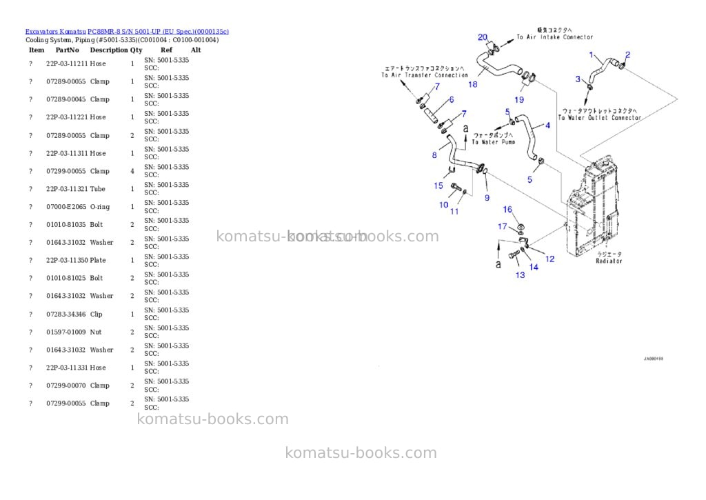 Komatsu pc88mr-8 s/n 5001-up Parts catalog cover Page 9 Komatsu pc88mr-8 s/n 5001-up Parts catalog cover Page 9