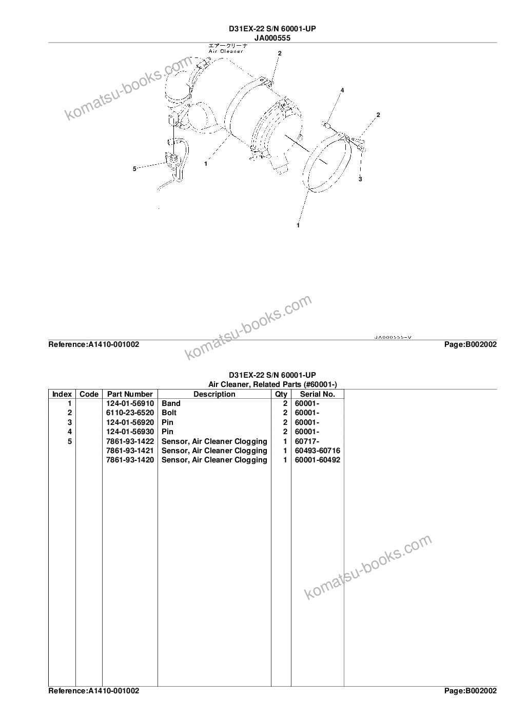 Komatsu d31ex-22 s/n 60001-up Parts catalog cover Page 7