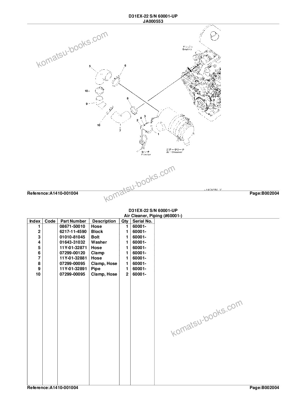 Komatsu d31ex-22 s/n 60001-up Parts catalog cover Page 9