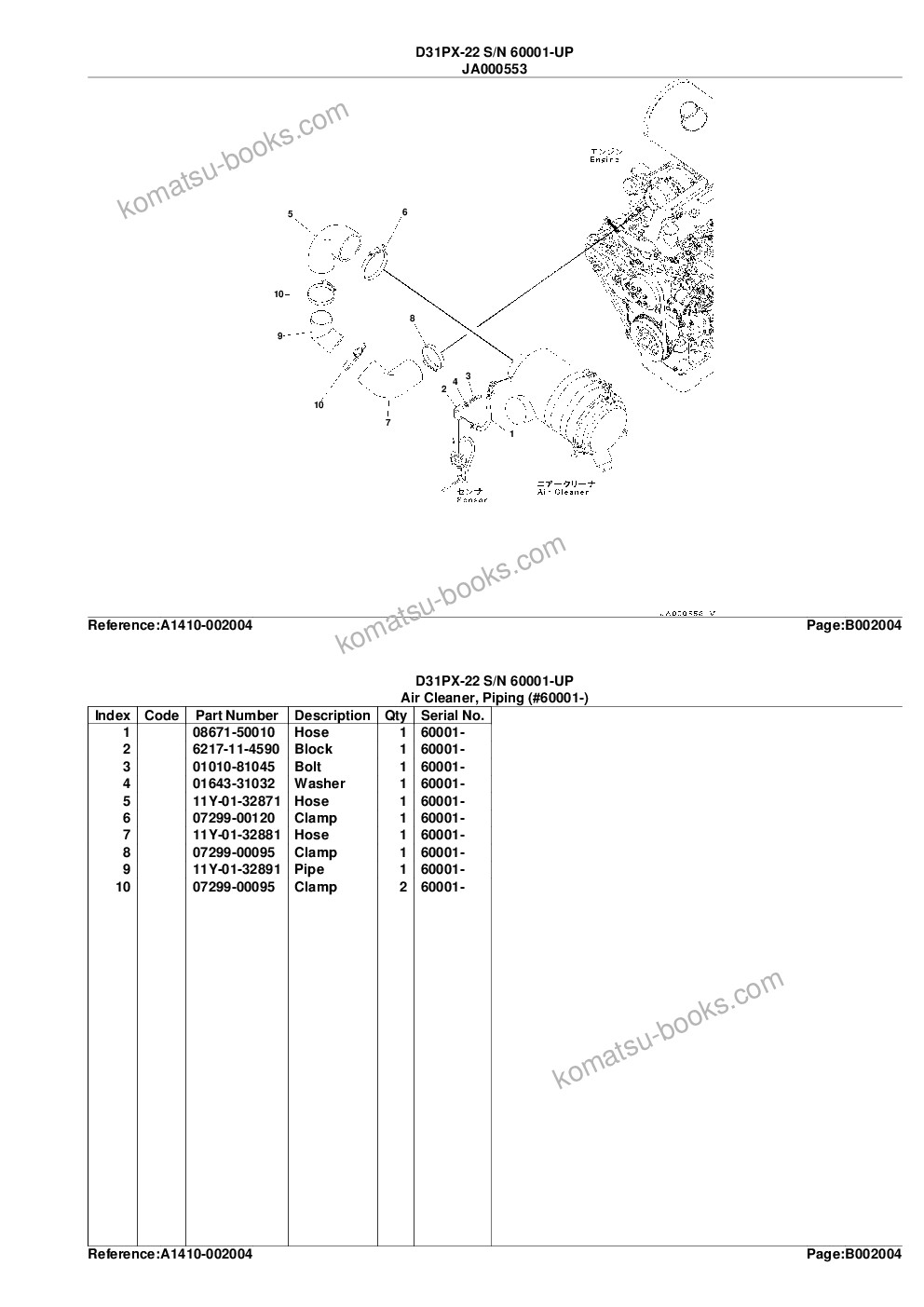 Komatsu d31px-22 s/n 60001-up Parts catalog cover Page 9