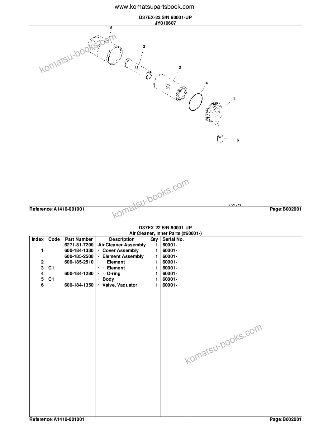 Komatsu d37ex-22 s/n 60001-up Parts catalog cover Page 6 Komatsu d37ex-22 s/n 60001-up Parts catalog cover Page 6