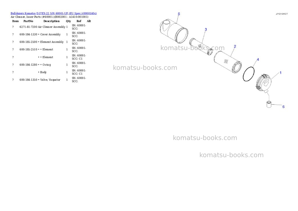 Komatsu D37EX-22 S/N 60001-UP (EU Spec.) Parts catalog cover Komatsu D37EX-22 S/N 60001-UP (EU Spec.) Parts catalog cover