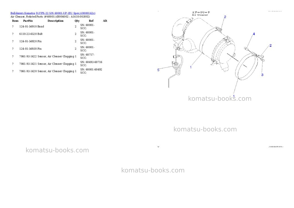 Komatsu D37PX-22 S/N 60001-UP (EU Spec.) Parts catalog cover Page 10 Komatsu D37PX-22 S/N 60001-UP (EU Spec.) Parts catalog cover Page 10
