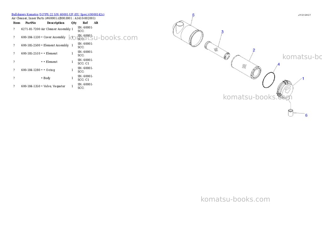 Komatsu D37PX-22 S/N 60001-UP (EU Spec.) Parts catalog cover Page 5 Komatsu D37PX-22 S/N 60001-UP (EU Spec.) Parts catalog cover Page 5