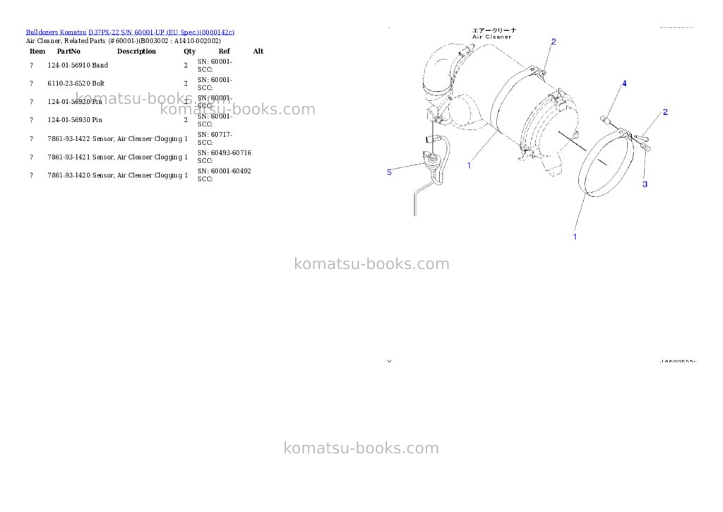 Komatsu D37PX-22 S/N 60001-UP (EU Spec.) Parts catalog cover Page 6 Komatsu D37PX-22 S/N 60001-UP (EU Spec.) Parts catalog cover Page 6