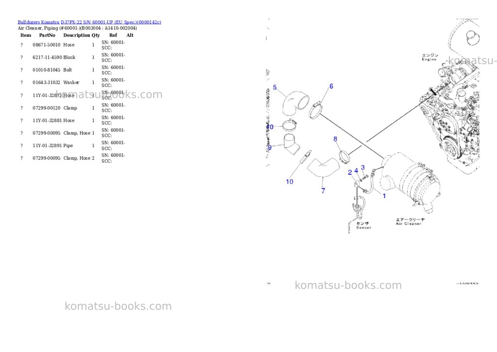 Komatsu D37PX-22 S/N 60001-UP (EU Spec.) Parts catalog cover Page 8 Komatsu D37PX-22 S/N 60001-UP (EU Spec.) Parts catalog cover Page 8