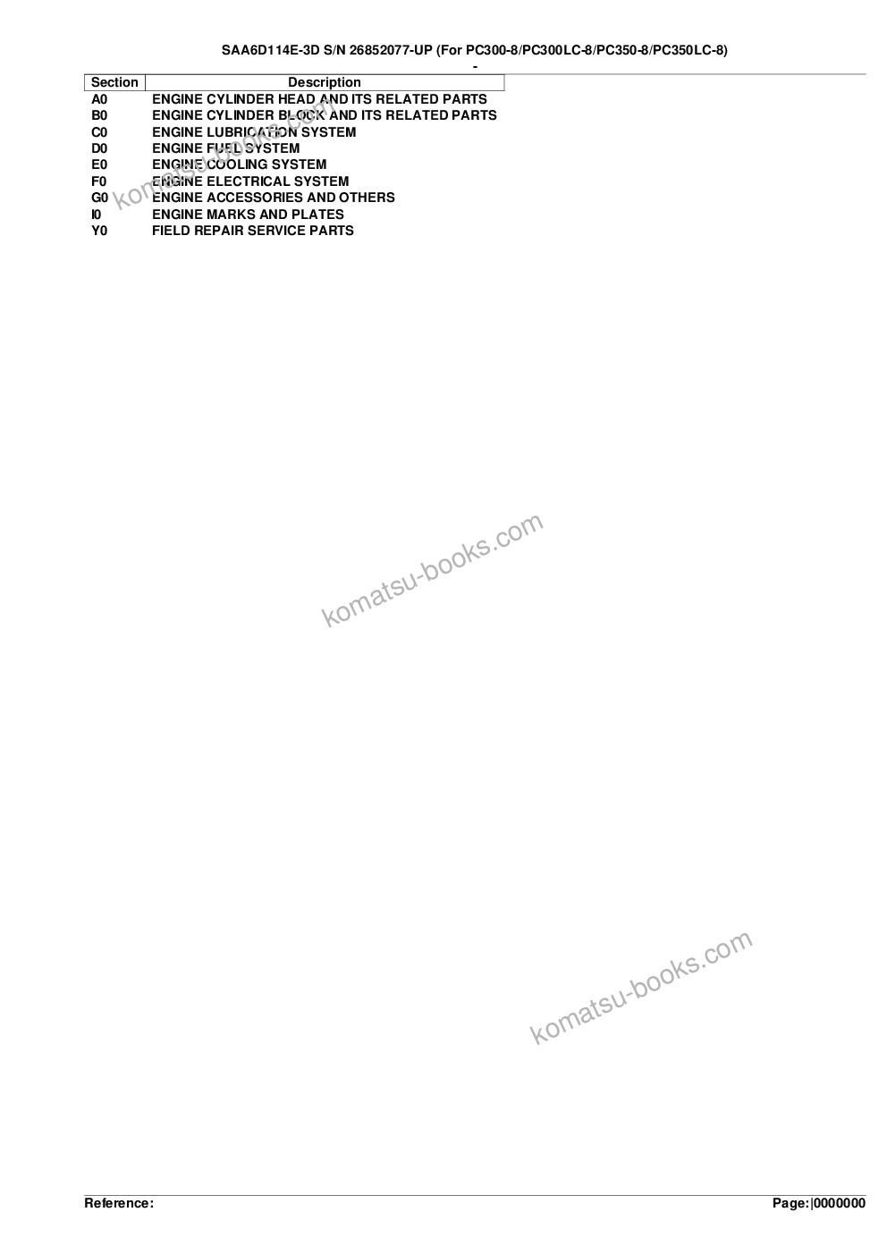 Komatsu saa6d114e-3d s/n 26852077-up for pc300-8/pc300lc-8/pc350-8/pc350lc-8 Parts catalog cover