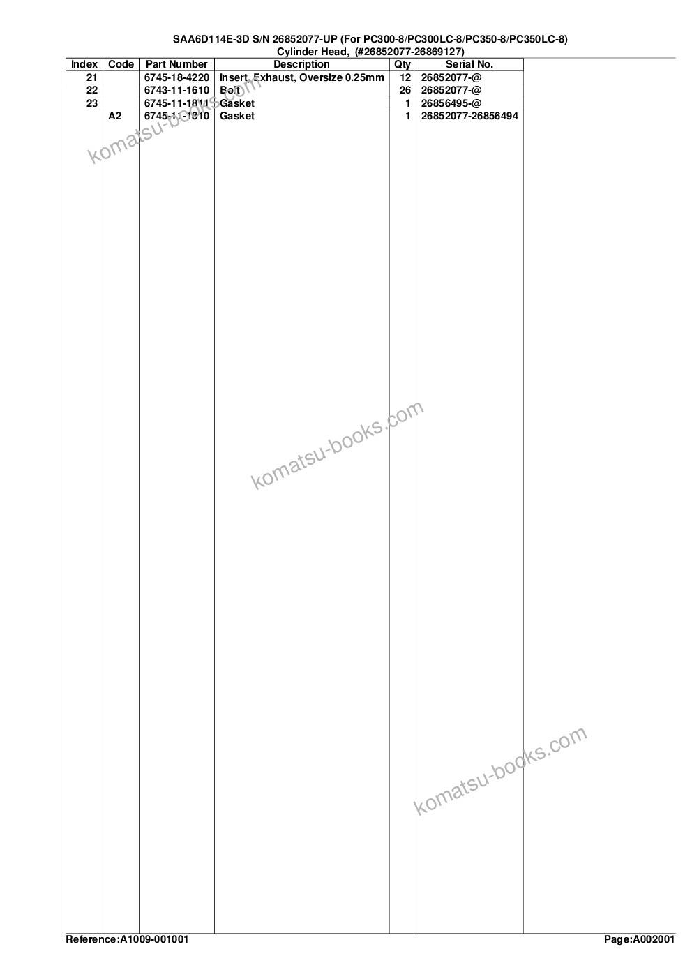 Komatsu saa6d114e-3d s/n 26852077-up for pc300-8/pc300lc-8/pc350-8/pc350lc-8 Parts catalog cover Page 7