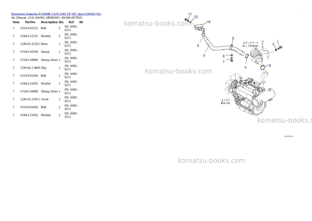 Komatsu PC45MR-3 S/N 5001-UP (EU Spec.) Parts catalog cover Page 7 Komatsu PC45MR-3 S/N 5001-UP (EU Spec.) Parts catalog cover Page 7