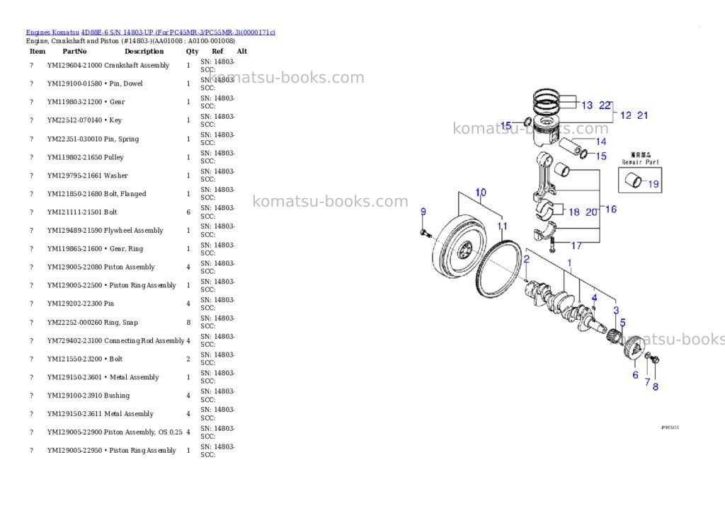 Komatsu 4d88e-6 s/n -up for pc45mr-3 Parts catalog cover Page 7