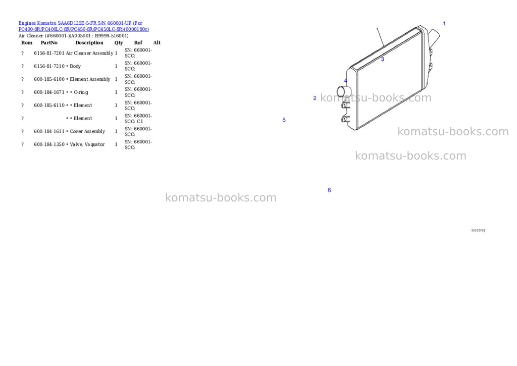 Komatsu SAA6D125E-5-FR S/N 660001-UP (For PC400-8R/PC400LC-8R/PC450-8R/PC450LC-8R) Parts catalog cover Page 4 Komatsu SAA6D125E-5-FR S/N 660001-UP (For PC400-8R/PC400LC-8R/PC450-8R/PC450LC-8R) Parts catalog cover Page 4