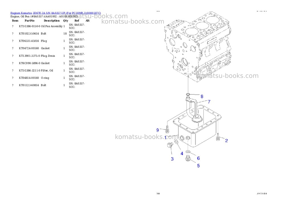 Komatsu 3d67e-2a s/n -up for pc18mr-3 Parts catalog cover